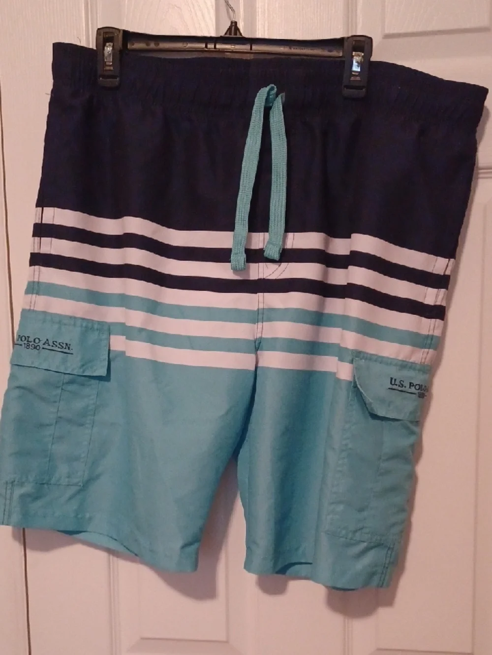 -- U.S. Polo Assn. Light Blue and White Striped Swim Shorts Men's Size XXLarge